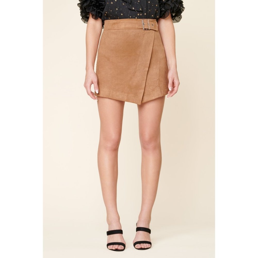 Faux Suede Asymmetrical Mini Skirt